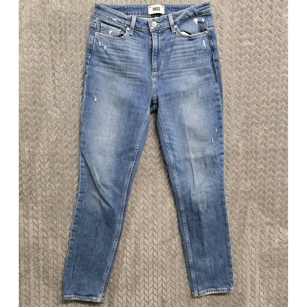 PAIGE Women's 28 Jeans Blue Hoxton Slim High Rise Stretch Denim Ankle Distressed